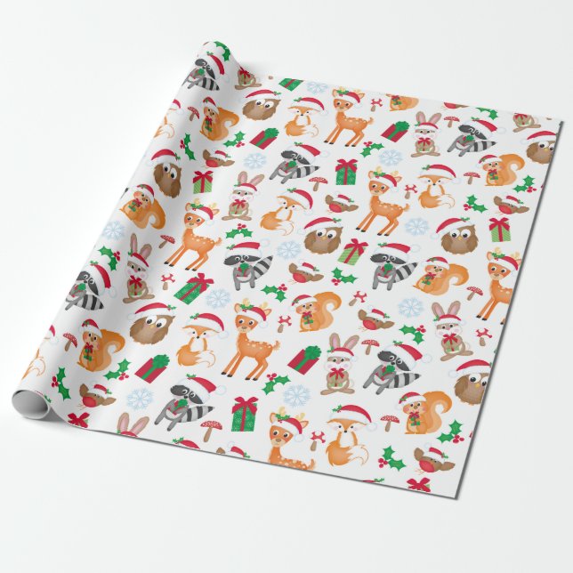 Woodland Christmas Animal Wrapping Paper (Unrolled)