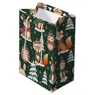 Woodland Christmas Animals Pattern – Cute Winter 4 Medium Gift Bag