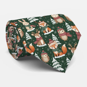 Woodland Christmas Animals Pattern – Cute Winter 4 Tie