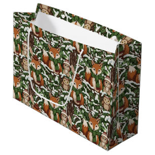 Woodland Christmas Animals Pattern – Cute Winter 5 Large Gift Bag