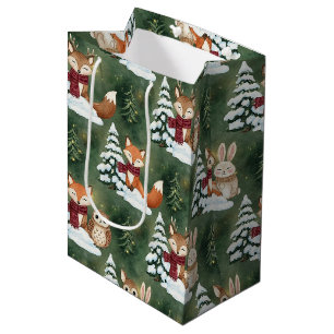 Woodland Christmas Animals Pattern – Cute Winter 9 Medium Gift Bag