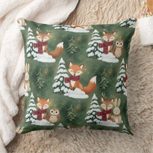 Woodland Christmas Animals Pattern – Cute Winter 9 Throw Pillow