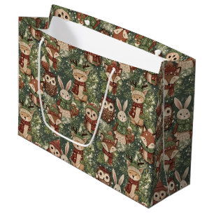 Woodland Christmas Animals Pattern – Cute Winter Large Gift Bag