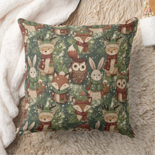 Woodland Christmas Animals Pattern – Cute Winter Throw Pillow