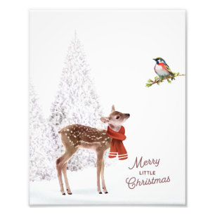 Woodland Christmas Deer and Bird Wall Art