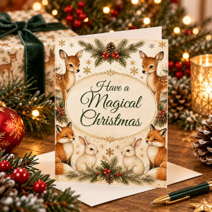 Woodland Christmas Deer Fox Bunny Magical Greeting Card