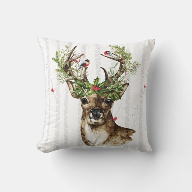 Woodland Christmas Deer Pillow (Front)