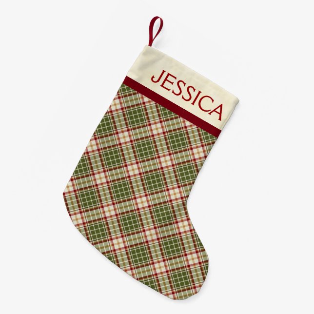 Woodland Christmas Plaid Pattern Custom Small Christmas Stocking (Front (Hanging))