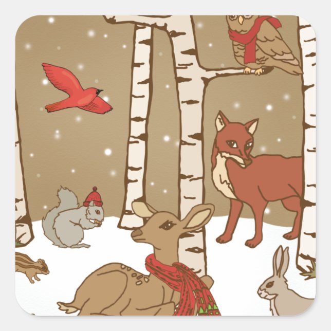 Woodland Christmas Square Sticker (Front)