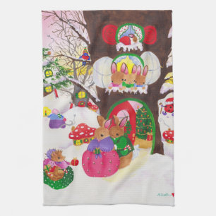 Woodland Christmas tea towel