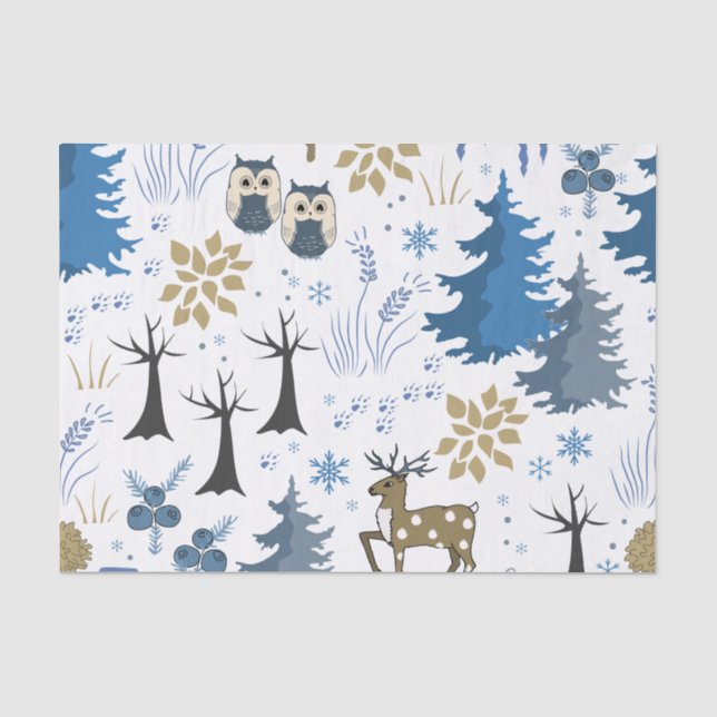 Woodland Christmas Trees and Animals  Tissue Paper (Front)