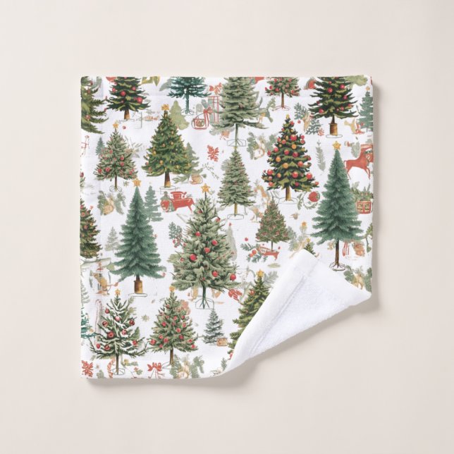 Woodland Christmas Trees,Forest Design Bath Towel Set (Wash Cloth)