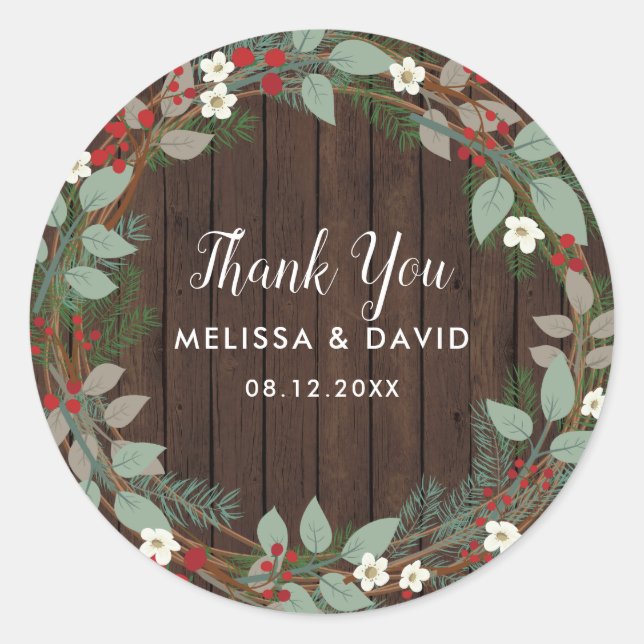 Woodland Christmas Wreath Thank You Stickers (Front)