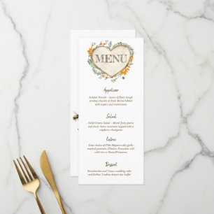 Woodland Cottagecore Wooden Heart Menu Mariage
