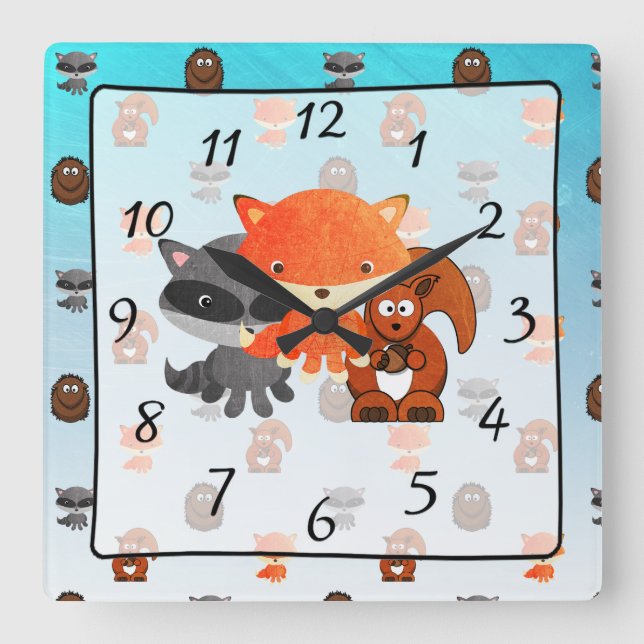 Woodland Creature Forest Animal Baby Nursery Clock (Front)