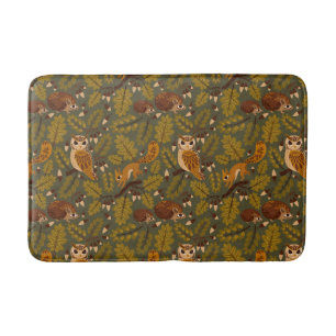 Woodland Creatures and Leaves Pattern Bath Mat