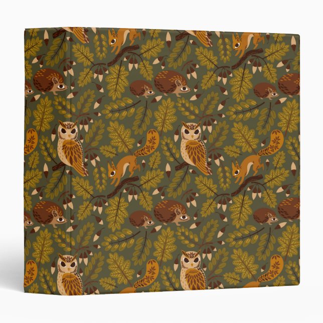 Woodland Creatures and Leaves Pattern Binder (Front/Spine)