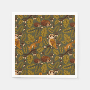 Woodland Creatures and Leaves Pattern Napkin