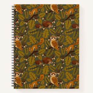 Woodland Creatures and Leaves Pattern Notebook