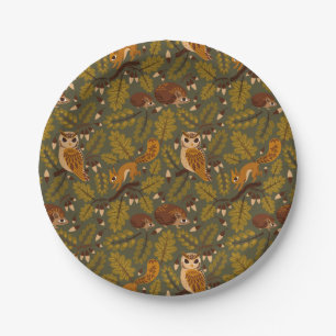 Woodland Creatures and Leaves Pattern Paper Plate