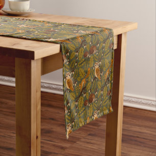 Woodland Creatures and Leaves Pattern Short Table Runner
