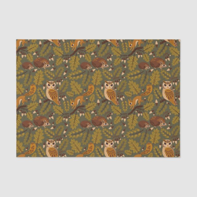 Woodland Creatures and Leaves Pattern Tissue Paper (Front)