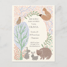 Woodland creatures animal baby shower invitation 