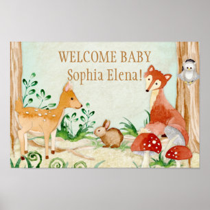 Woodland Creatures Animals Deer Fox Rabbit Owl Art Poster