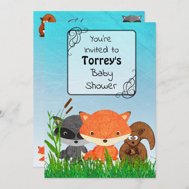 Woodland Creatures Baby Shower Invitation (Front/Back)