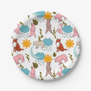 Woodland Creatures - Bear and Fox Paper Plate