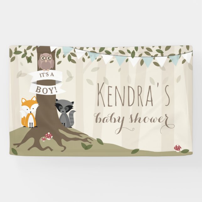 Woodland Creatures Boy Baby Shower Banner (Horizontal)