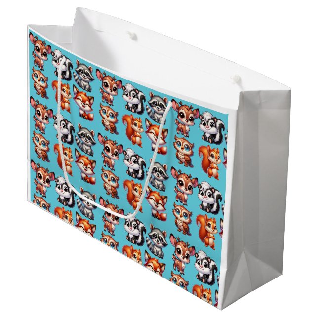 Woodland Creatures Boy's Baby Shower Large Gift Bag (Front Angled)
