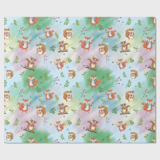 Woodland Creatures Christmas Wrapping Paper (Flat)