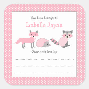 Woodland Creatures / Forest Animals bookplate Square Sticker