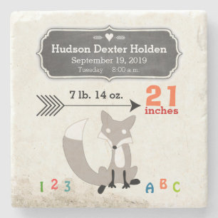 Woodland Creatures Fox Baby Stats Keepsake Stone Coaster