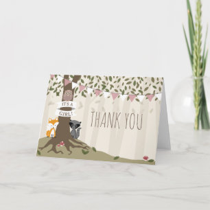 Woodland Creatures Girl Baby Shower Thank You Card