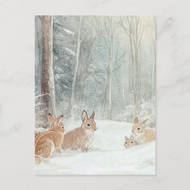 Woodland Creatures Rabbits Postcard (Front)