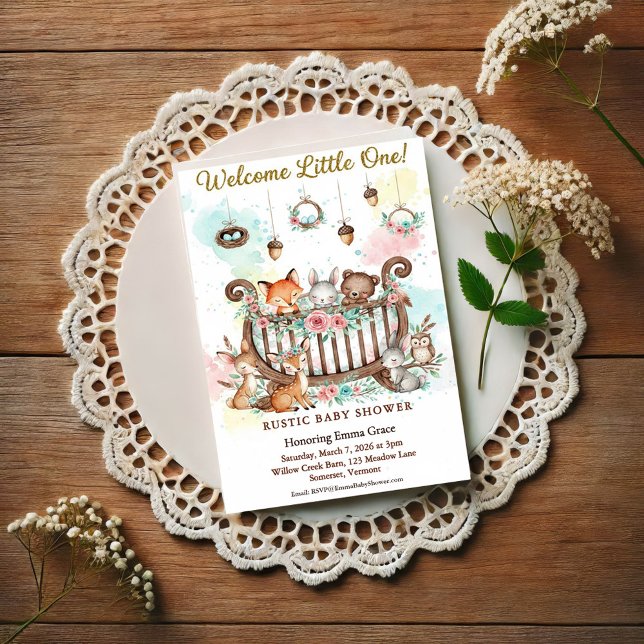 Woodland Crib Welcome Little One Baby Shower Invitation (Creator Uploaded)