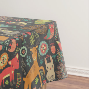 Woodland Critters Cottagecore Folk Art Tablecloth
