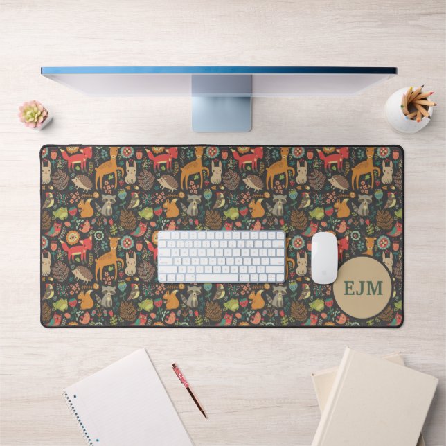 Woodland Critters Folk Art Monogram Desk Mat (Office 1)