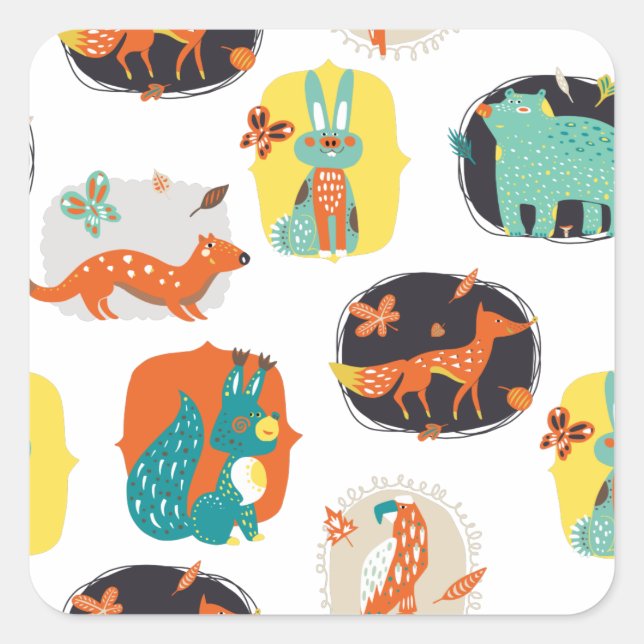 Woodland Critters Square Sticker (Front)