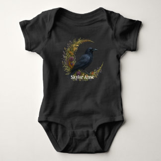 Woodland Crow Botanical Wreath Baby Bodysuit