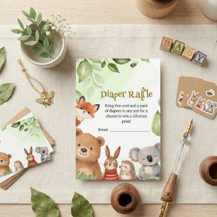 Woodland Cute Animals Diaper Raffle Baby Shower Enclosure Card
