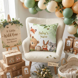 Woodland Cute Animals Greenery Baby Shower Throw Pillow