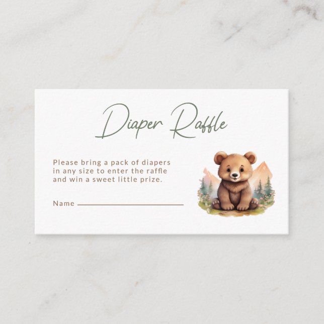 Woodland Cute Baby Bear Diaper Raffle Card (Front)