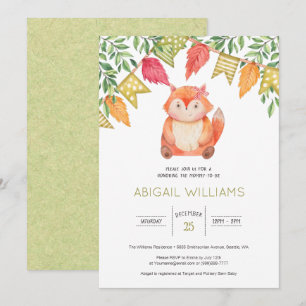 Woodland Cute Baby Girl Fox Baby Shower Invitation