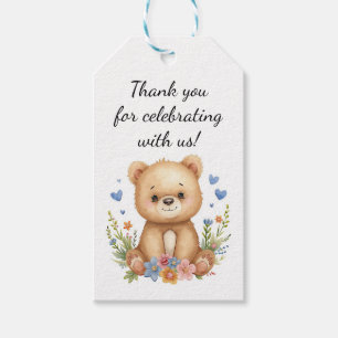 Woodland Cute Bear Pastel Floral Boy Blue Hearts Gift Tags