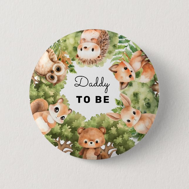 Woodland Daddy To Be Baby Boy Shower 2 Inch Round Button (Front)