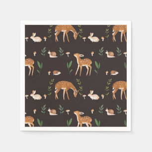 Woodland Dark Fawn Rabbit Snail Paper Plates Napkin