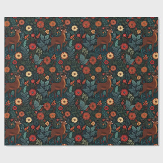Woodland Deer and Flowers Holiday Gift Wrap